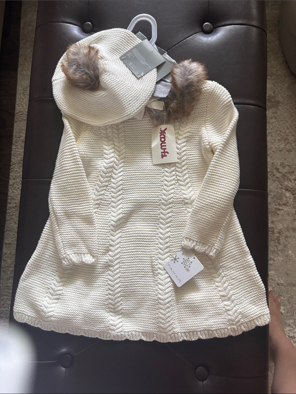 Gymboree Cream Cable Knit Dress with Pom Hat
